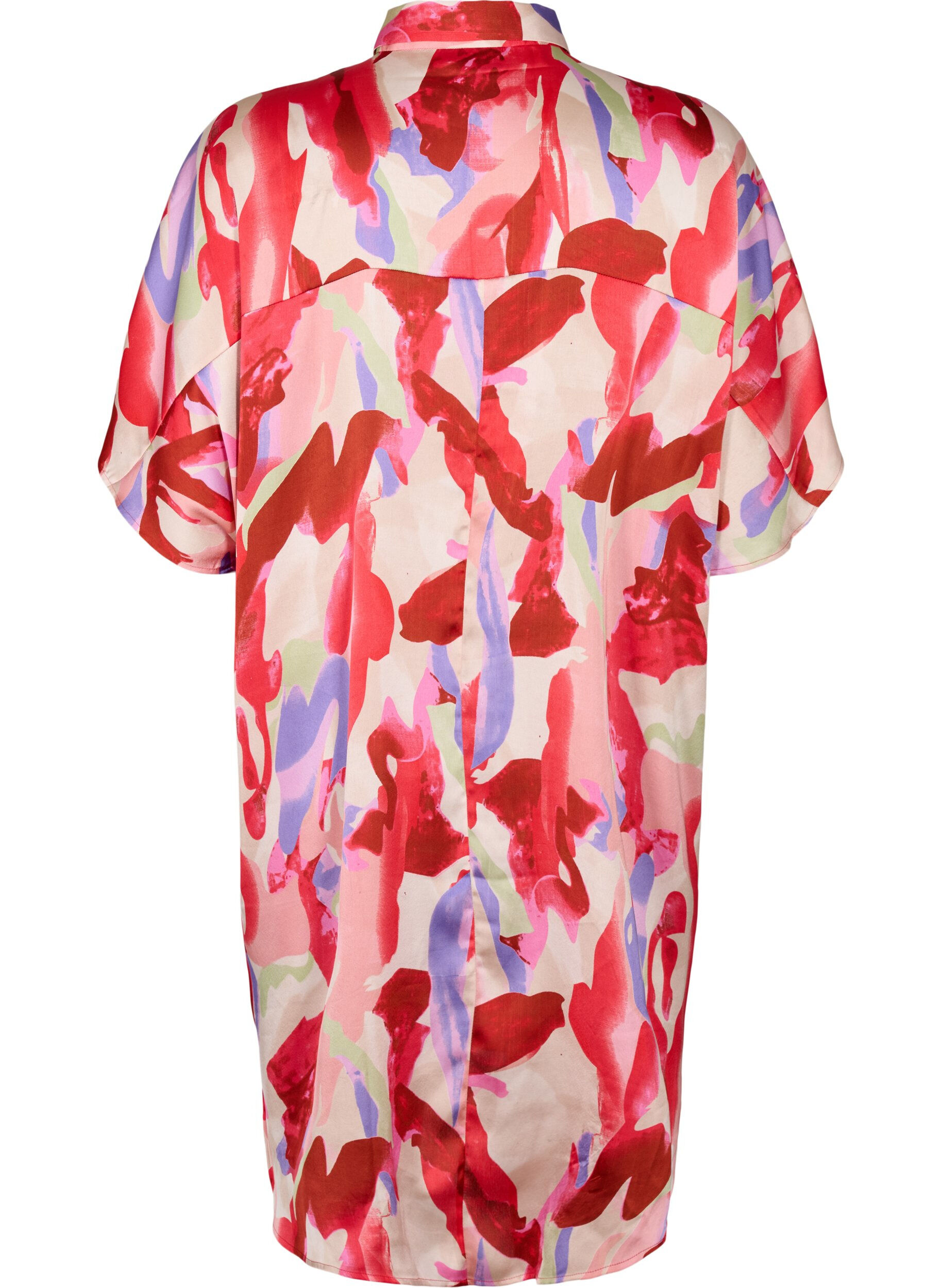 ZizziLange satijnen blouse met print, Geranium Graphic AOP, Packshot image number 1