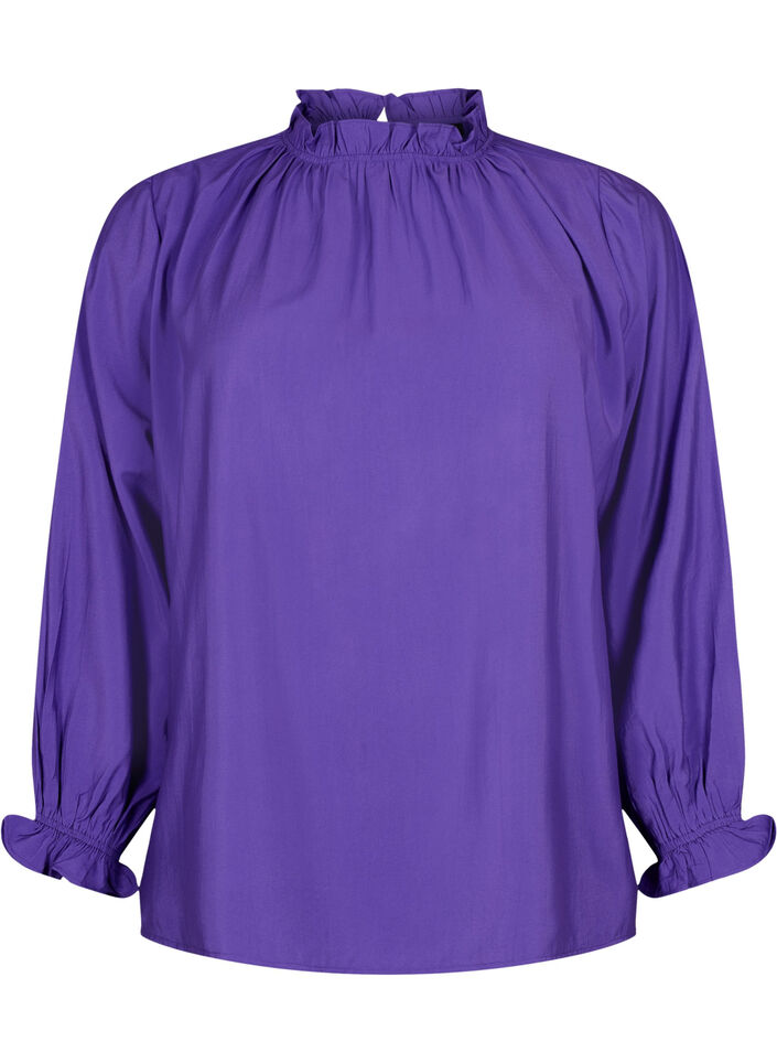  Blouse en viscose à manches longues avec volants, Prism Violet, Packshot image number 0