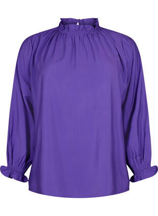 Viscose blouse met lange mouwen en ruches, Prism Violet, Packshot image number 0