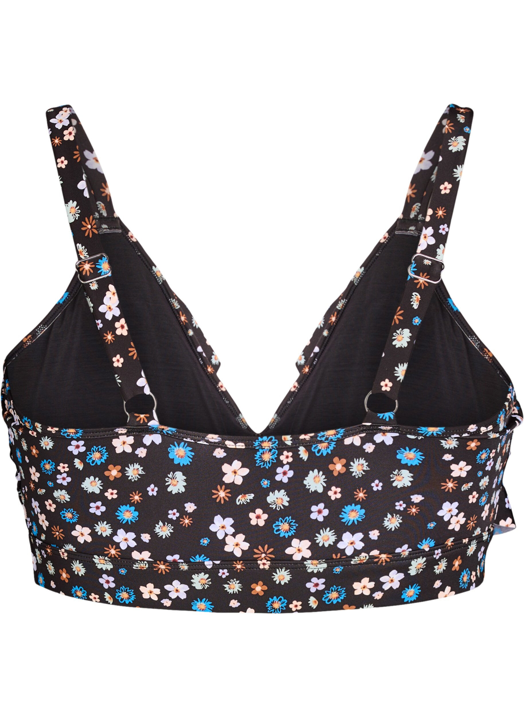 ZizziBloemen bikinitop met ruches, Bruin, Packshot image number 1