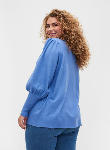Pull en tricot à manches bouffantes, Ultramarine Mel, Model image number 1