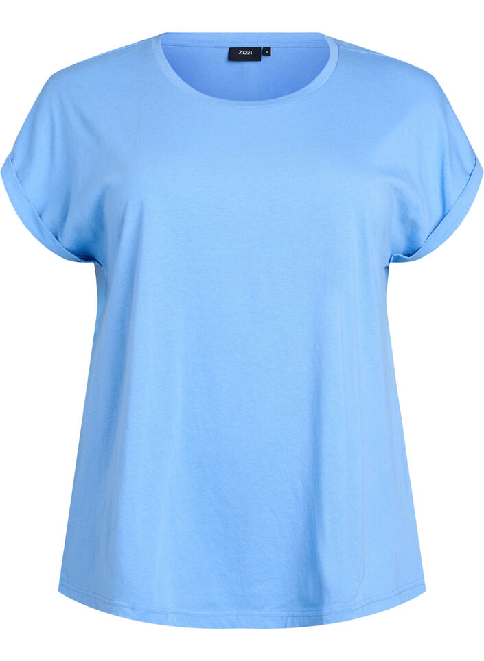 T-shirt &agrave; manches courtes en coton m&eacute;lang&eacute;, Bleu, Packshot image number 0