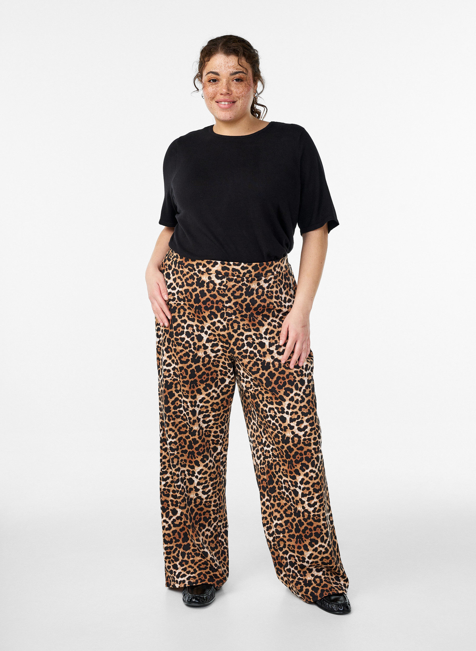 Luipaardprint broek met straight-fit, Bruin, Model