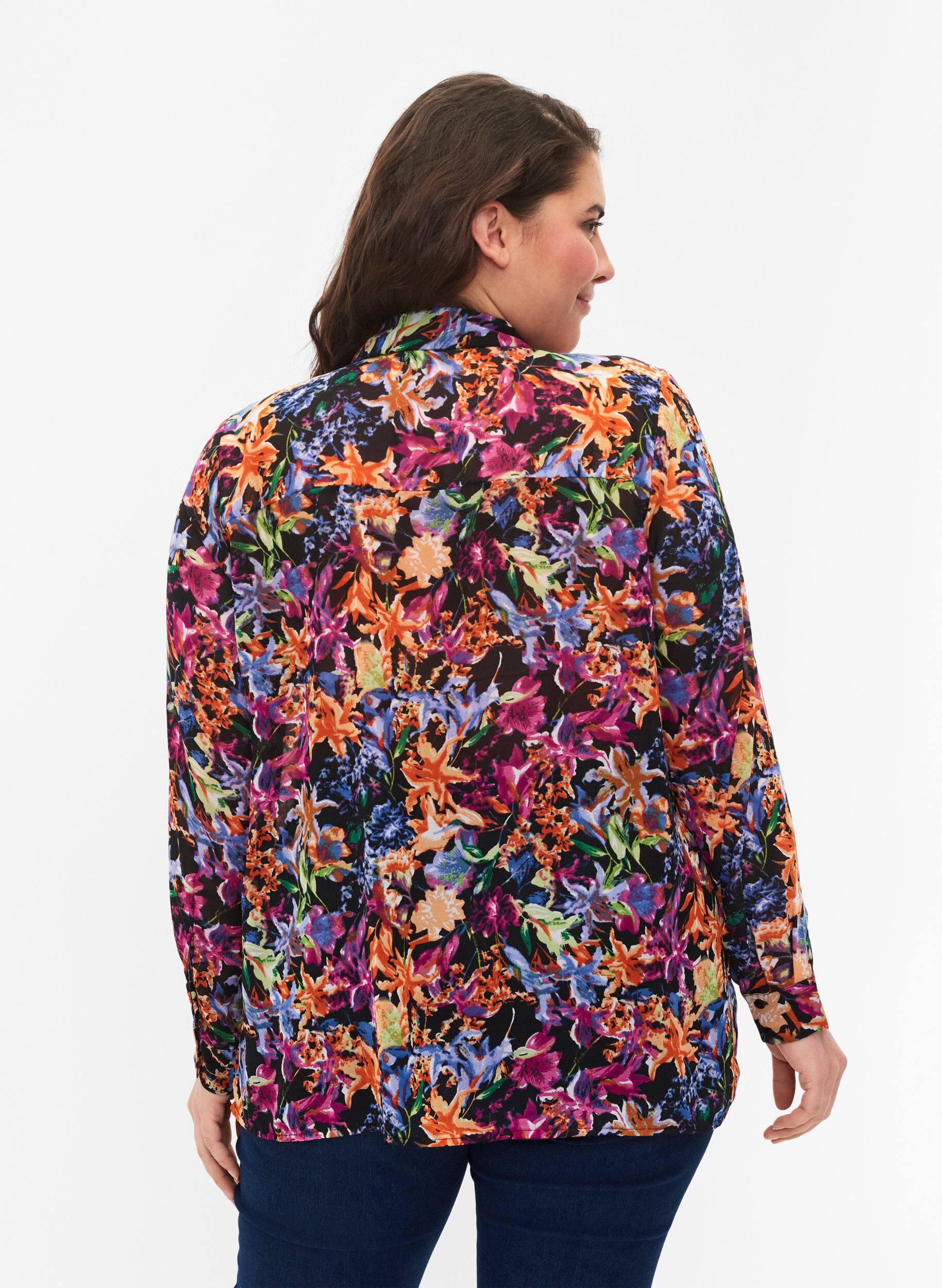 ZizziFLASH - Shirt met lange mouwen en bloemenprint, Orange Pink Flower , Model image number 1