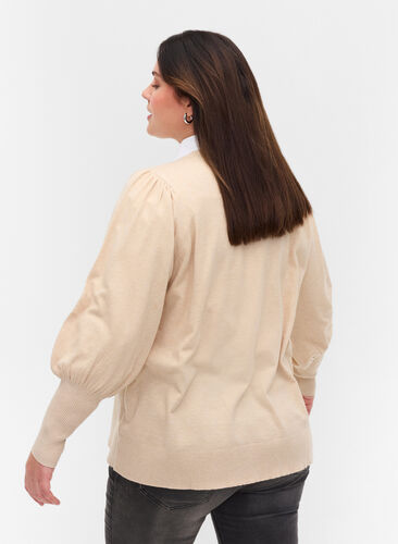 Pull en tricot à manches bouffantes, Birch Mel, Model image number 1