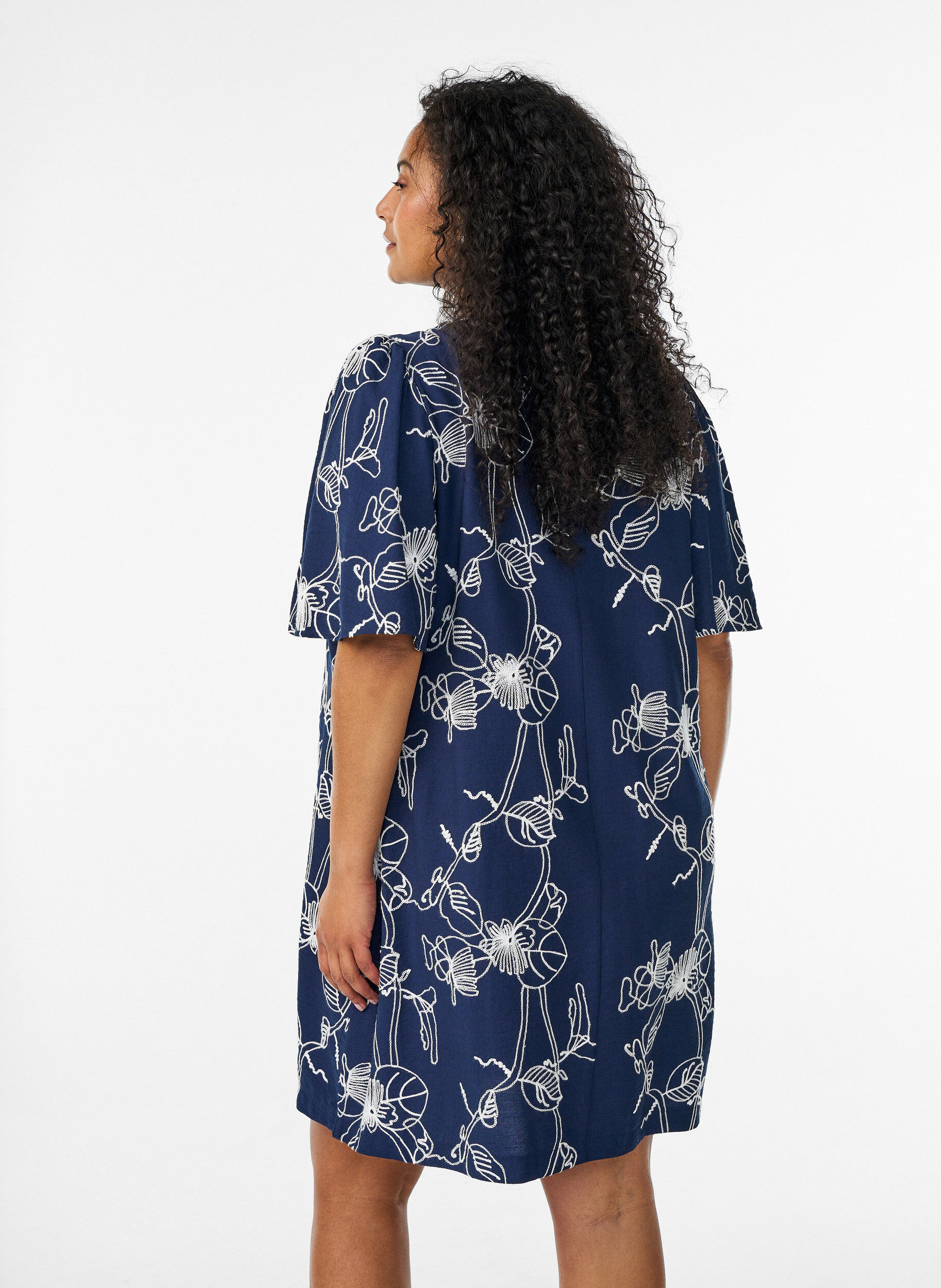 ZizziKorte A-lijn jurk met geborduurd patroon, Blauw, Model image number 2