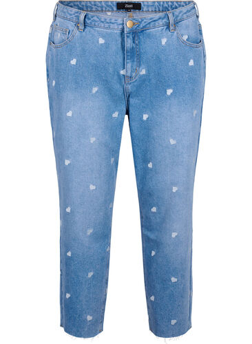 Mille jeans coupe maman avec cœurs, Light blue denim, Packshot image number 0