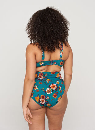 Bas de bikini taille haute à imprimé fleuri, Green Flower, Model image number 1