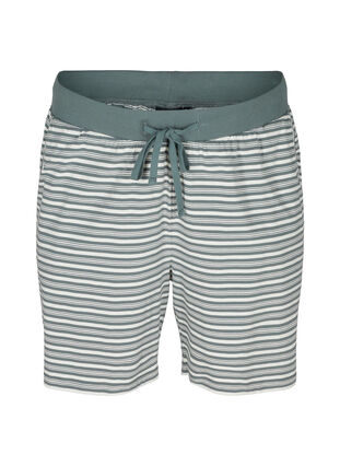 Losse katoenen shorts met strepen, Balsam Green w.Egret, Packshot image number 0