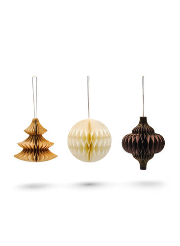 Lot de 3 décorations de Noël avec fermeture magnétique, Brown Comb/Glitter, Packshot image number 0