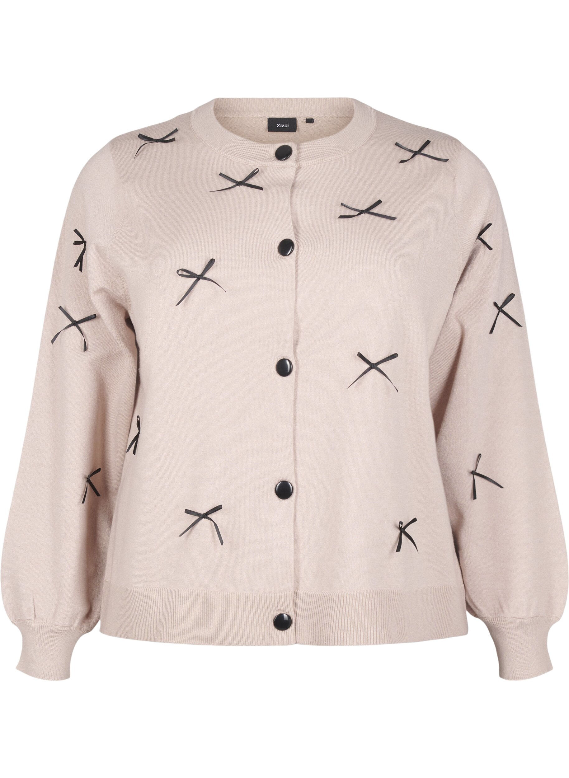 Zizzi Cardigan tricot&eacute; avec n&oelig;uds, Simply T. Black Bows, Packshot image number 0