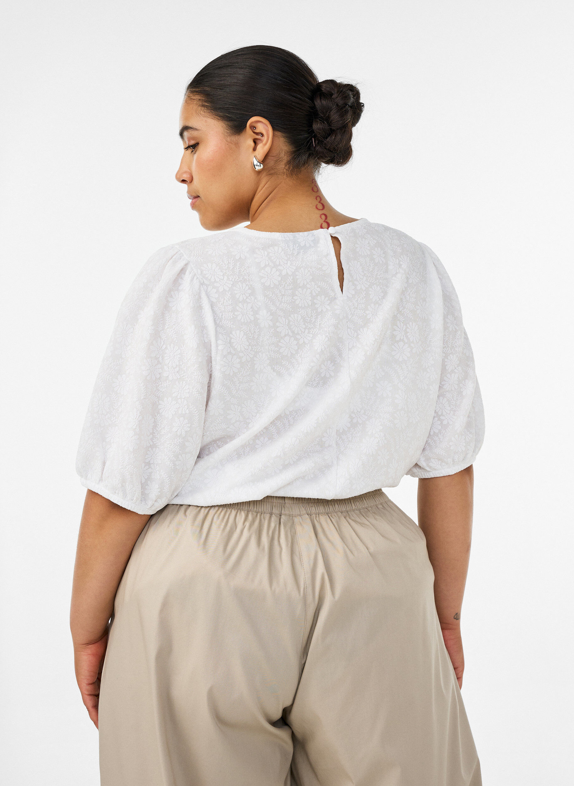 ZizziBlouse met textuur en korte mouwen, Wit, Model image number 2