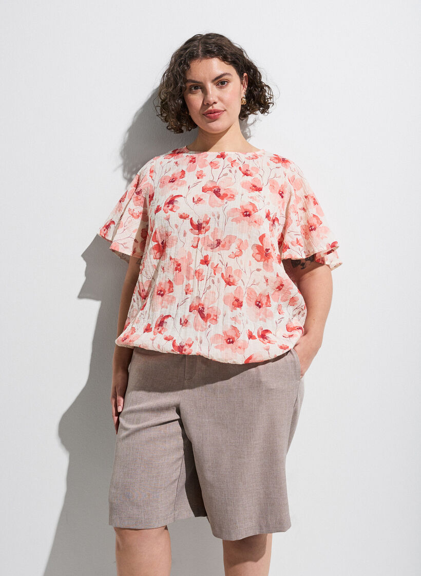Blouse met ballonavorm en vleermuismouwen, Oranje, Image image number 0