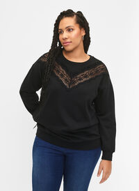 Sweatshirt avec volants et détail de crochet, Black, Model