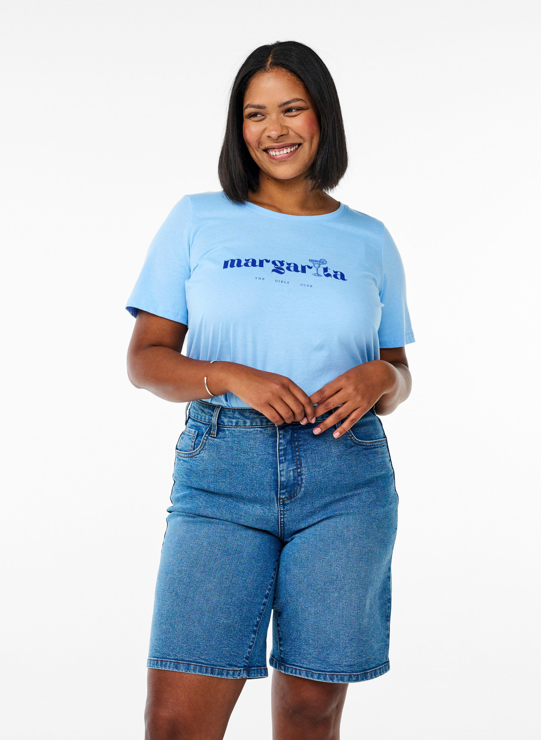 ZizziLosse denim shorts met hoge taille, Blauw, Model image number 0