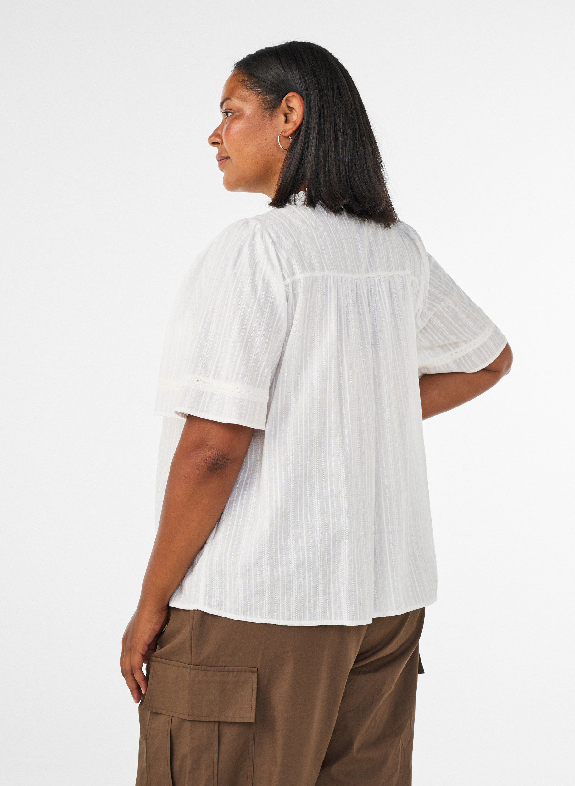 ZizziBlouse en coton avec bandes d&eacute;coratives, Vanille, Model image number 2