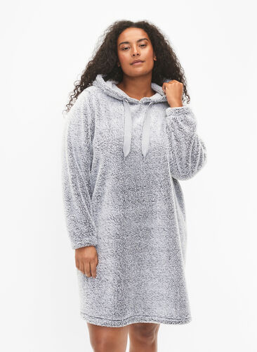 Chemise de nuit douce avec capuche, Grey Melange, Model image number 0
