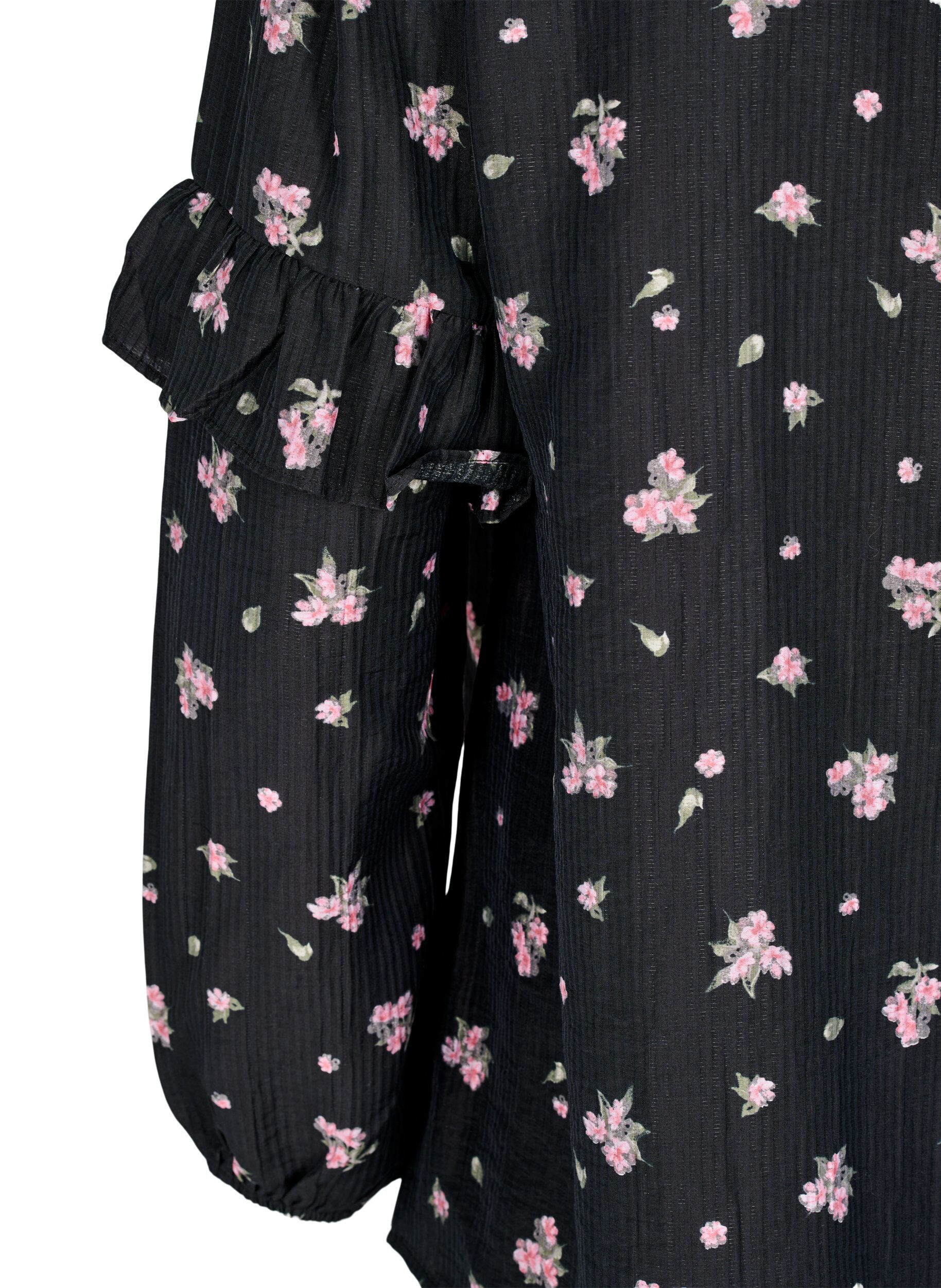 ZizziBloemenblouse in lyocell, Zwart, Packshot image number 3