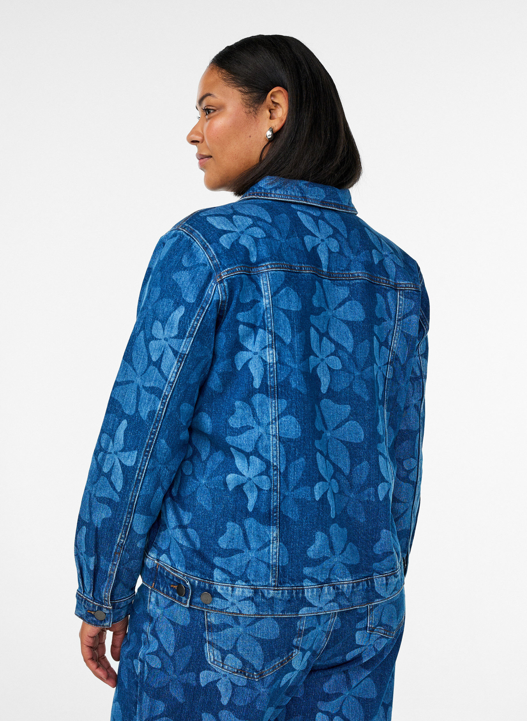 ZizziDenimjack met bloemenpatroon, Blauw, Model image number 2