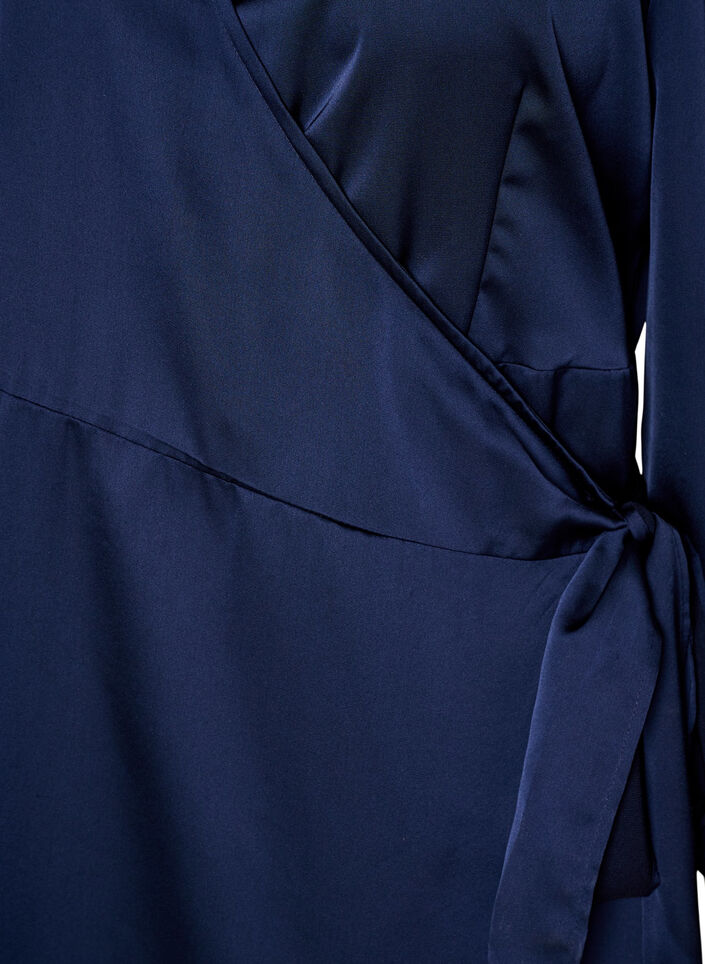 Robe courte en satin avec coupe portefeuille, Bleu, Packshot image number 2