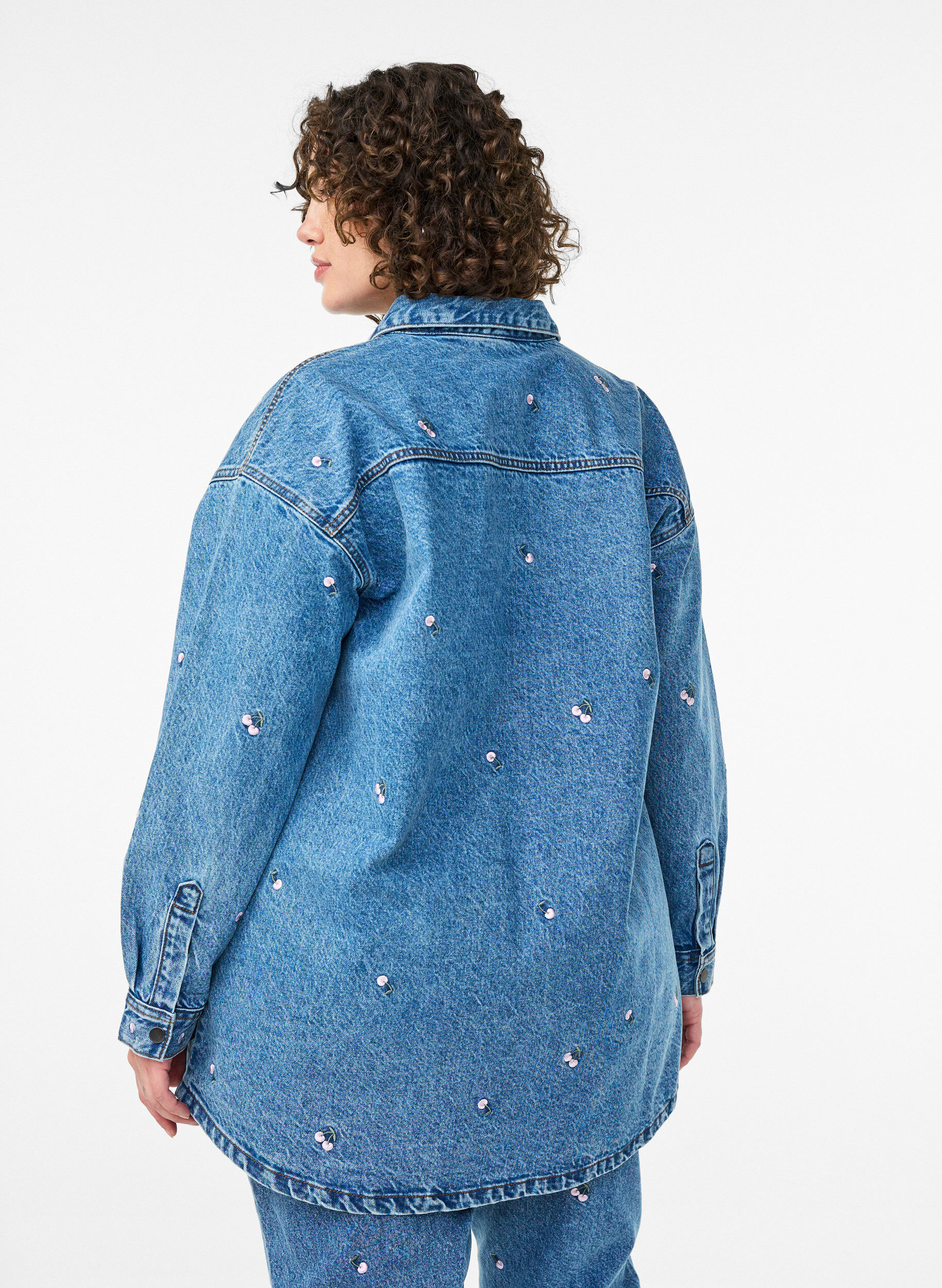 ZizziDenim overhemd met geborduurde motieven, Blauw, Model image number 2