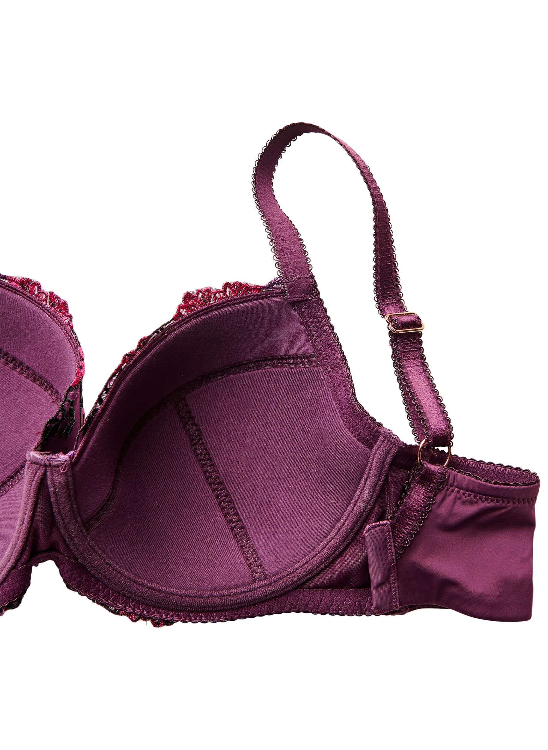 Zizzi Soutien-gorge rembourr&eacute; avec broderie florale, Violet, Packshot image number 3