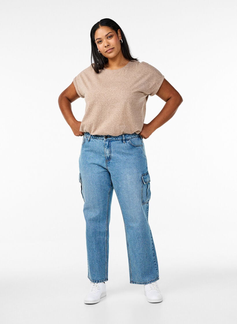 Gem&ecirc;leerd T-shirt met korte mouwen, Bruin, Model image number 1