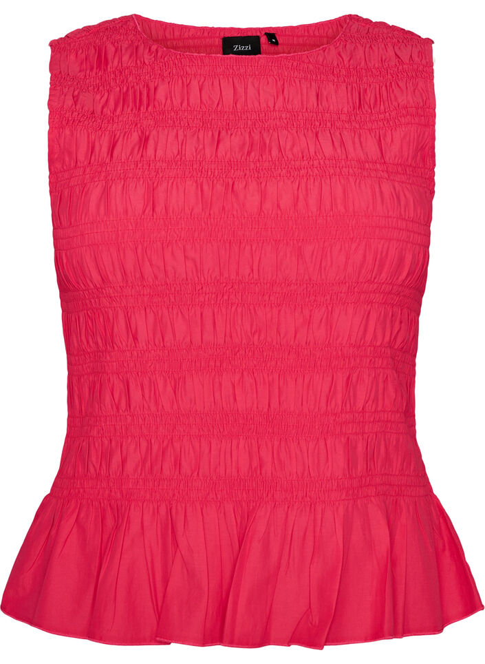 Haut smock&eacute; avec col bateau et basque, Rose, Packshot image number 0