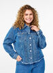 Denimjack met strasssteentjes en een rauwe zoom, Blauw, Model image number 0