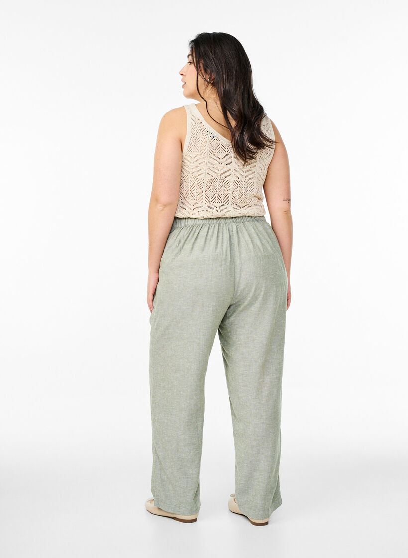 Pantalon ample en lin et viscose, Vert, Model image number 2