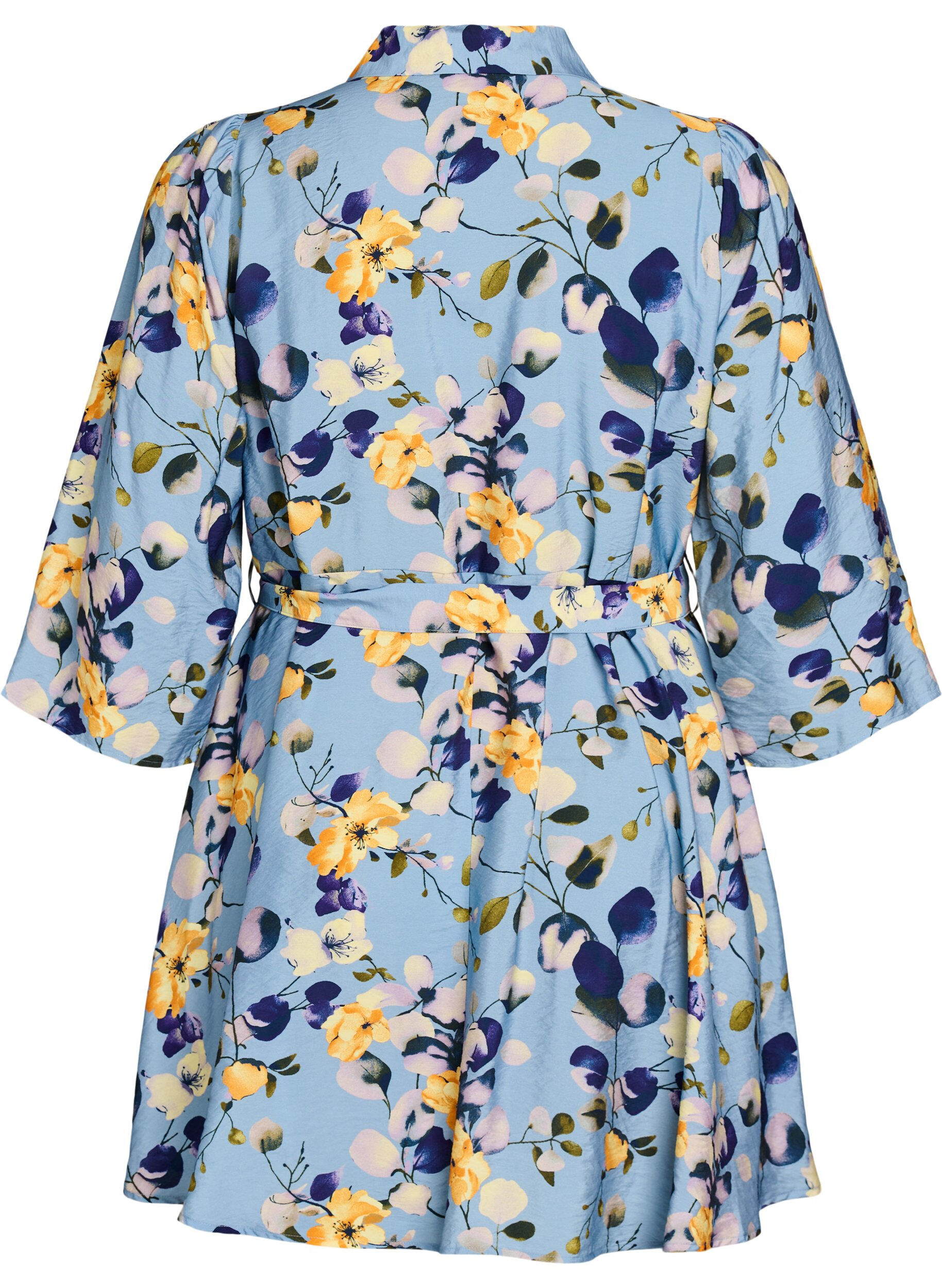 ZizziGedessineerde tuniek met strikceintuur en 3/4-mouwen, Blauw, Packshot image number 1