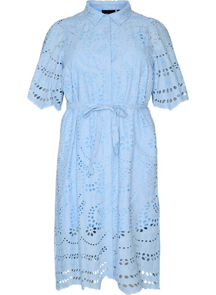 Robe chemise en broderie anglaise avec une ceinture &agrave; nouer, Bleu, Packshot image number 0