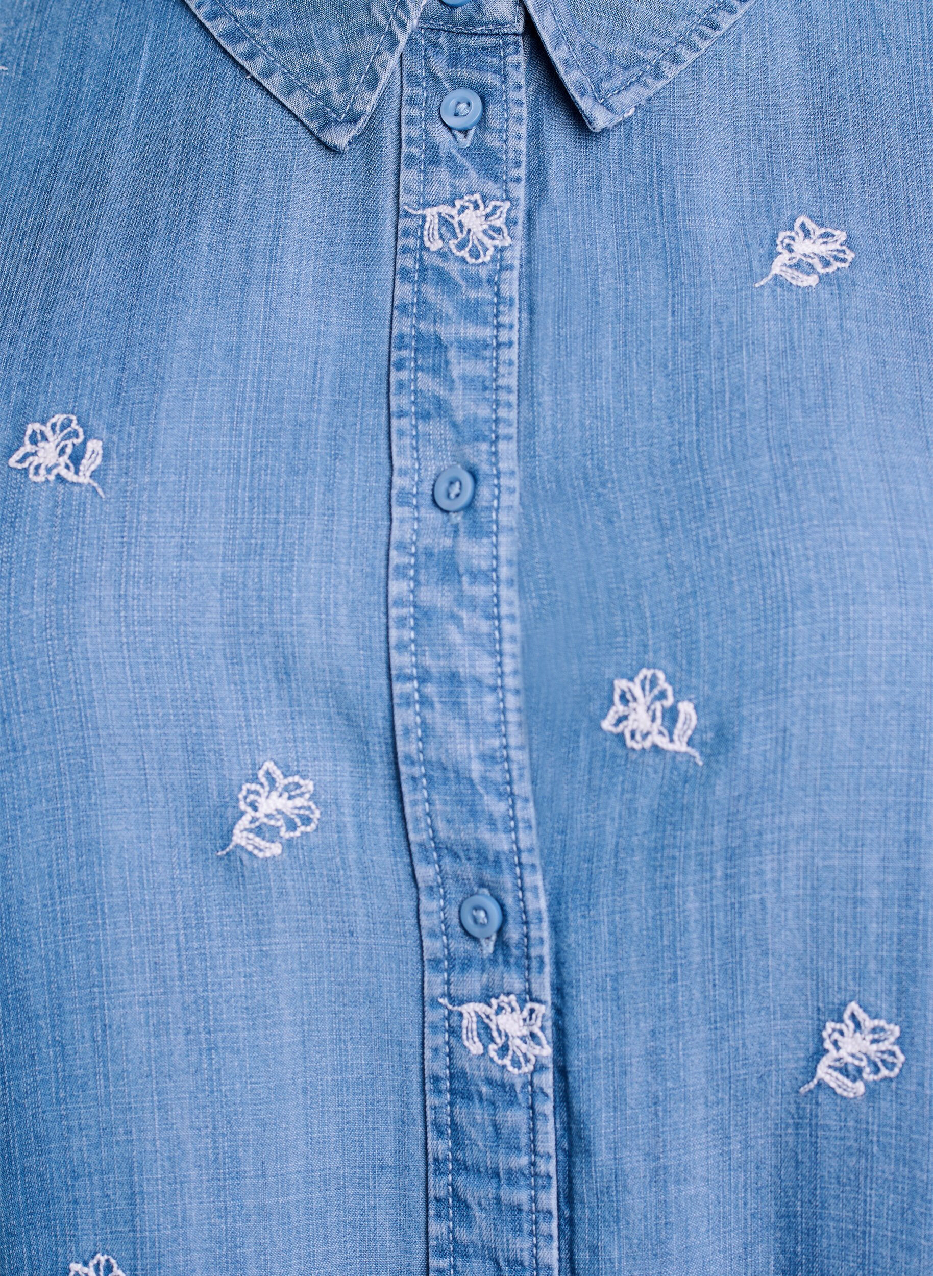 ZizziDenimlook lyocell shirt met bloemenborduursel, Blauw, Packshot image number 2