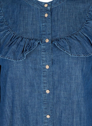 Robe en jean avec boutons et volants, Dark blue denim, Packshot image number 2