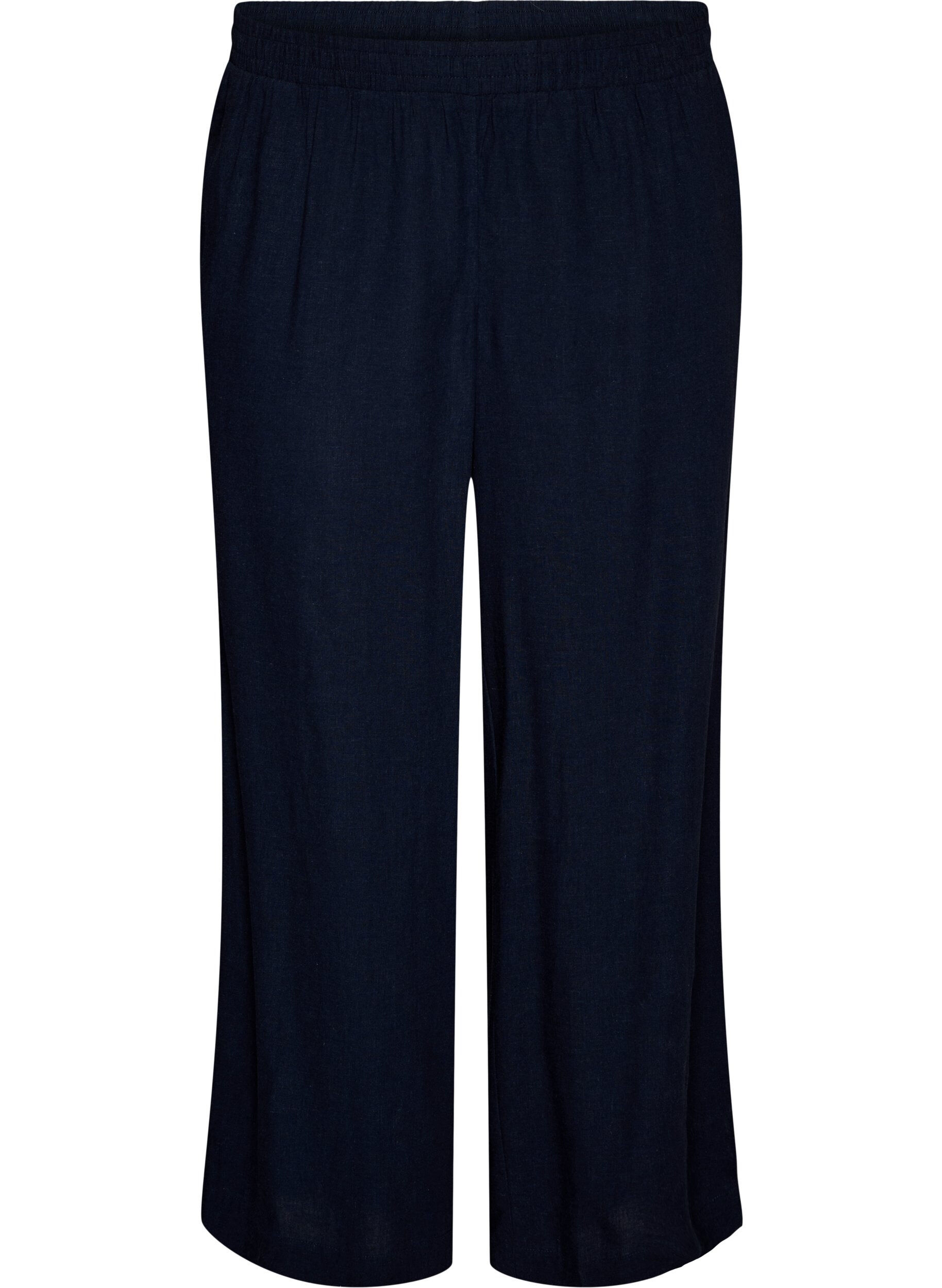Zizzi Pantalon large en lin et viscose, Bleu, Packshot image number 0