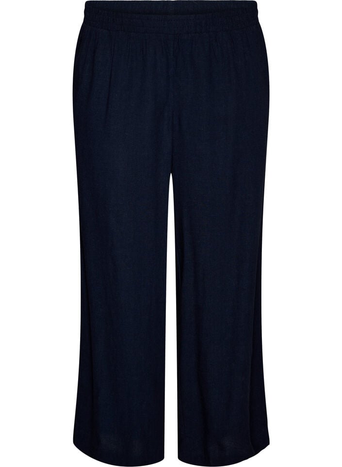 Pantalon large en lin et viscose, Bleu, Packshot image number 0