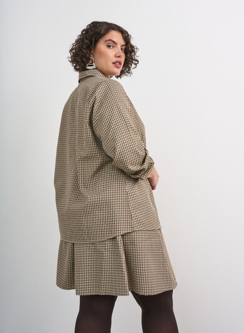 Jupe &agrave; mini-carreaux et strass, Marron, Model image number 2