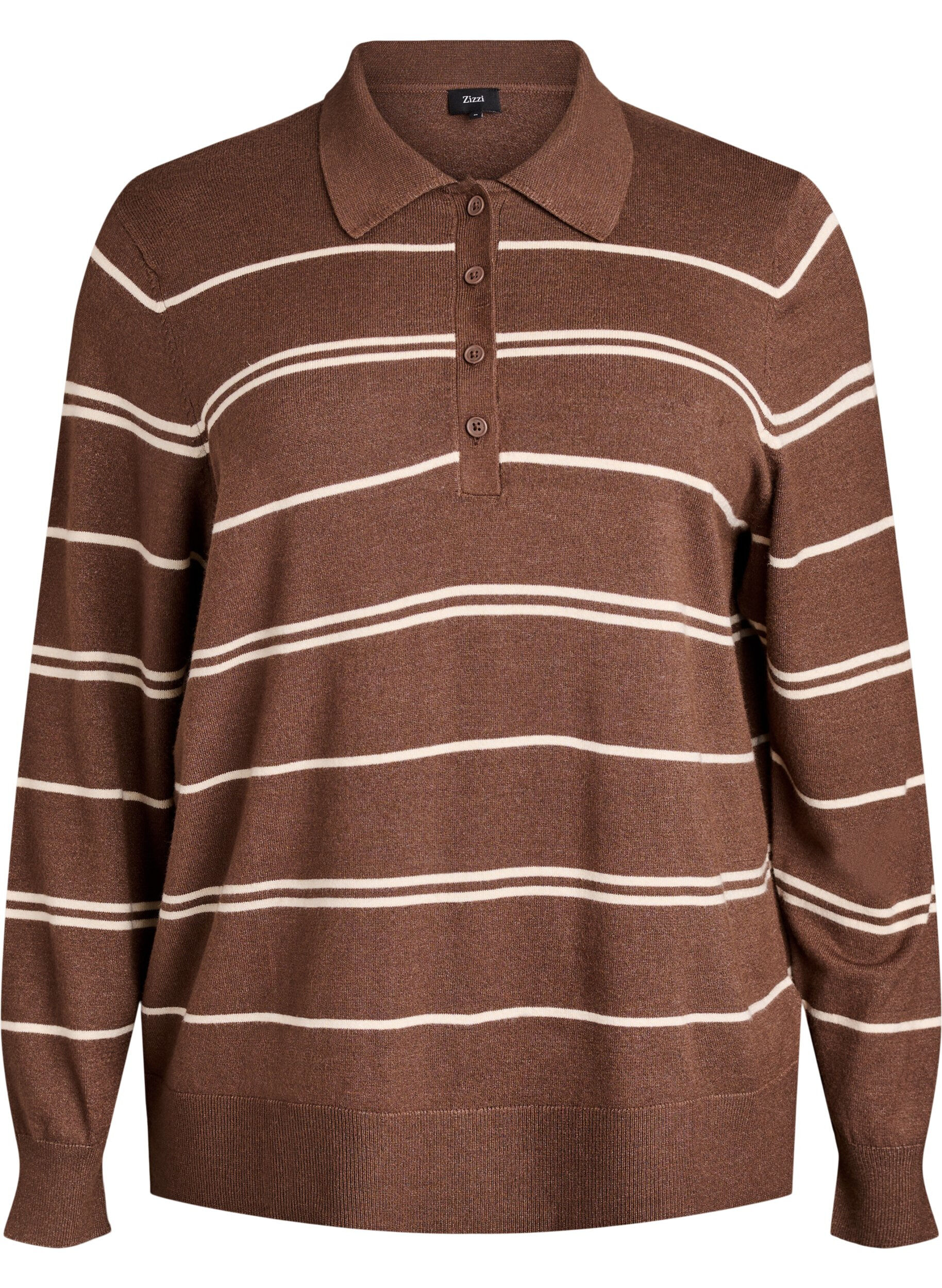 ZizziStrik blouse met kraag, Bruin, Packshot image number 0