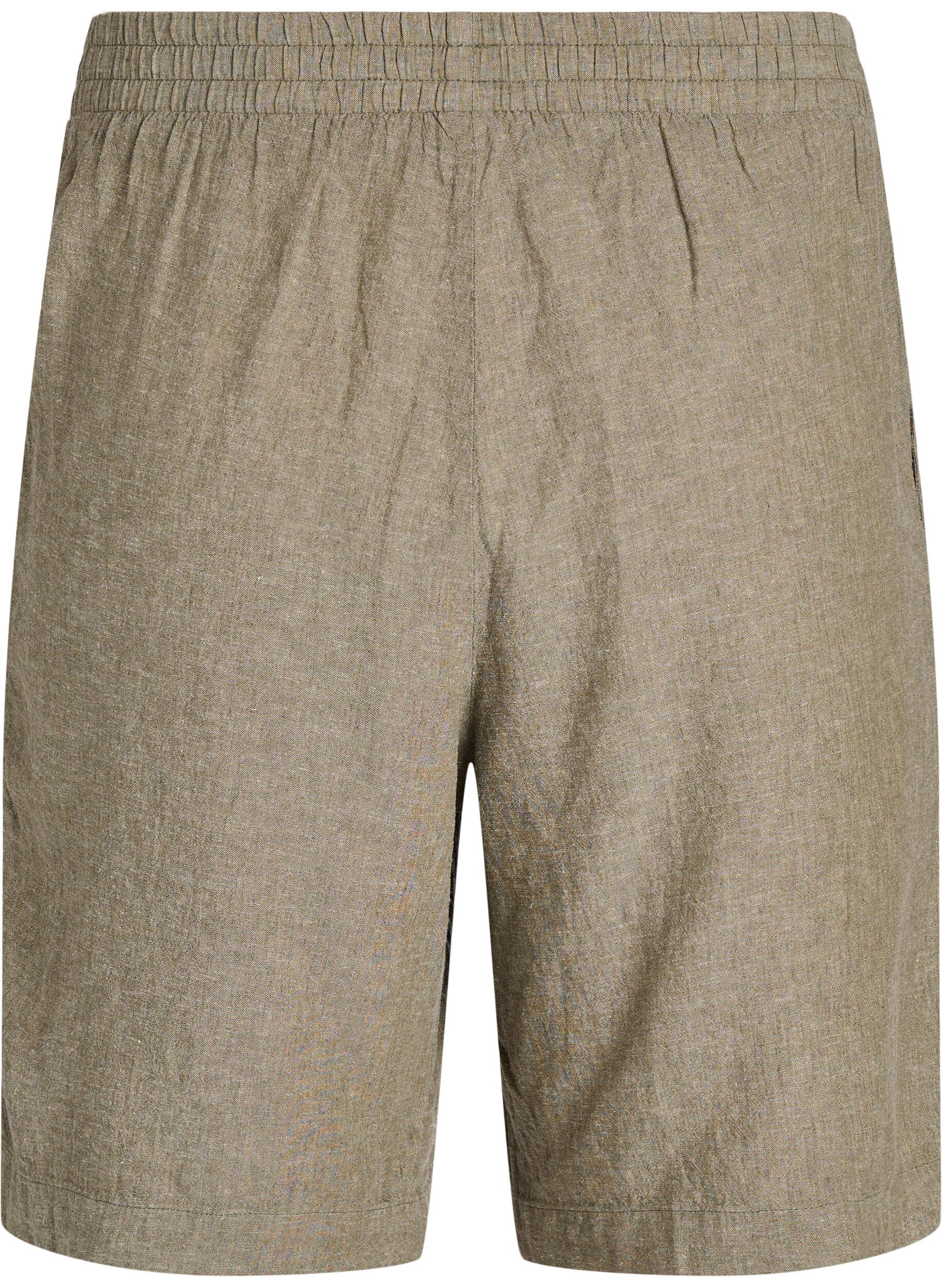 ZizziShorts met hoge taille in linnen en viscose, Groen, Packshot image number 1