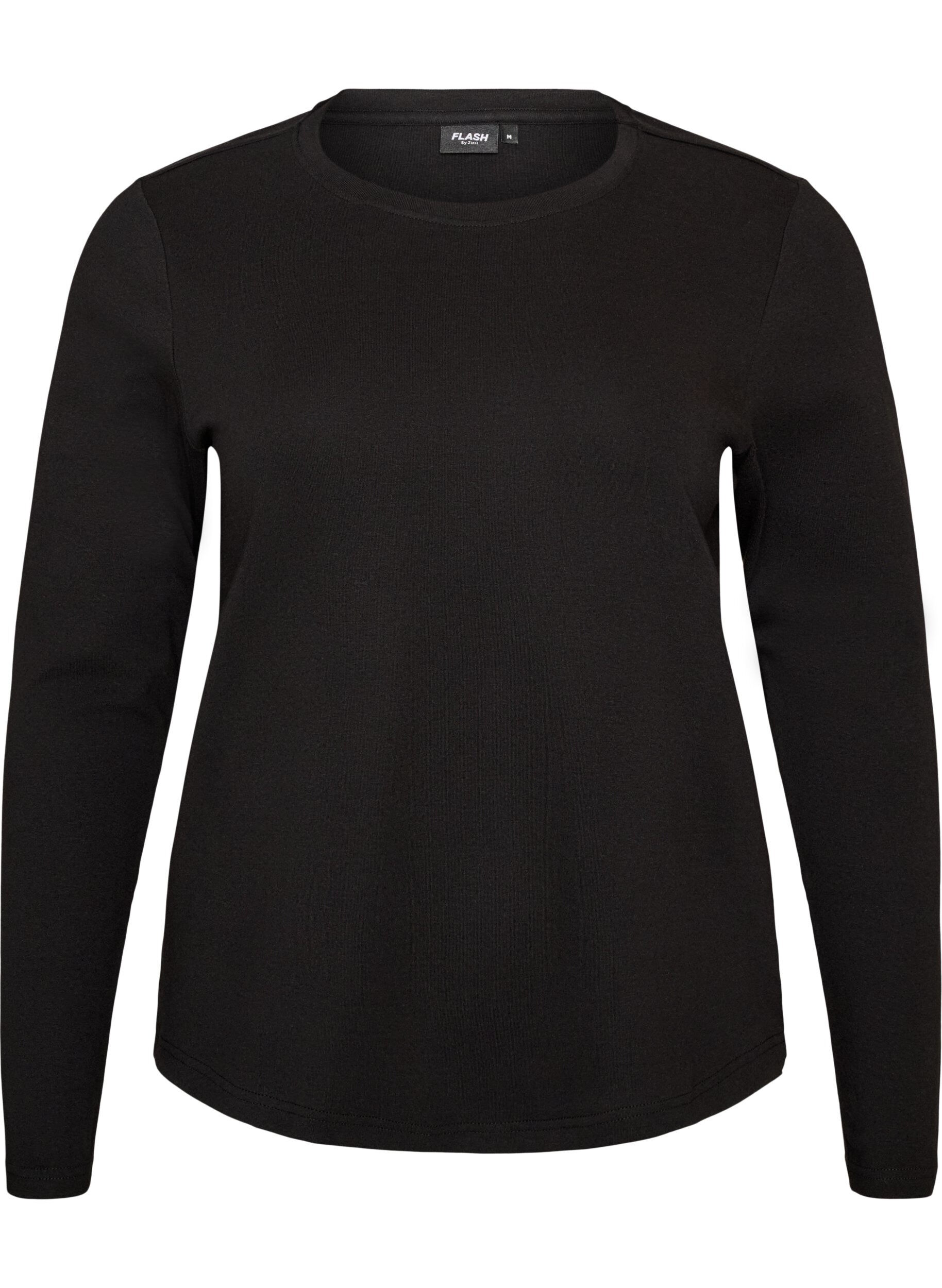 ZizziBasic T-shirt met lange mouwen en ronde hals, Zwart, Packshot image number 0