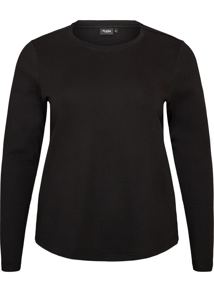 Basic T-shirt met lange mouwen en ronde hals, Zwart, Packshot image number 0