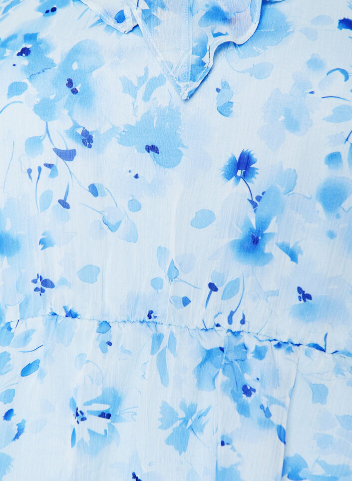 Bloemenblouse met rucheskraag en peplum effect, Blauw, Packshot image number 2