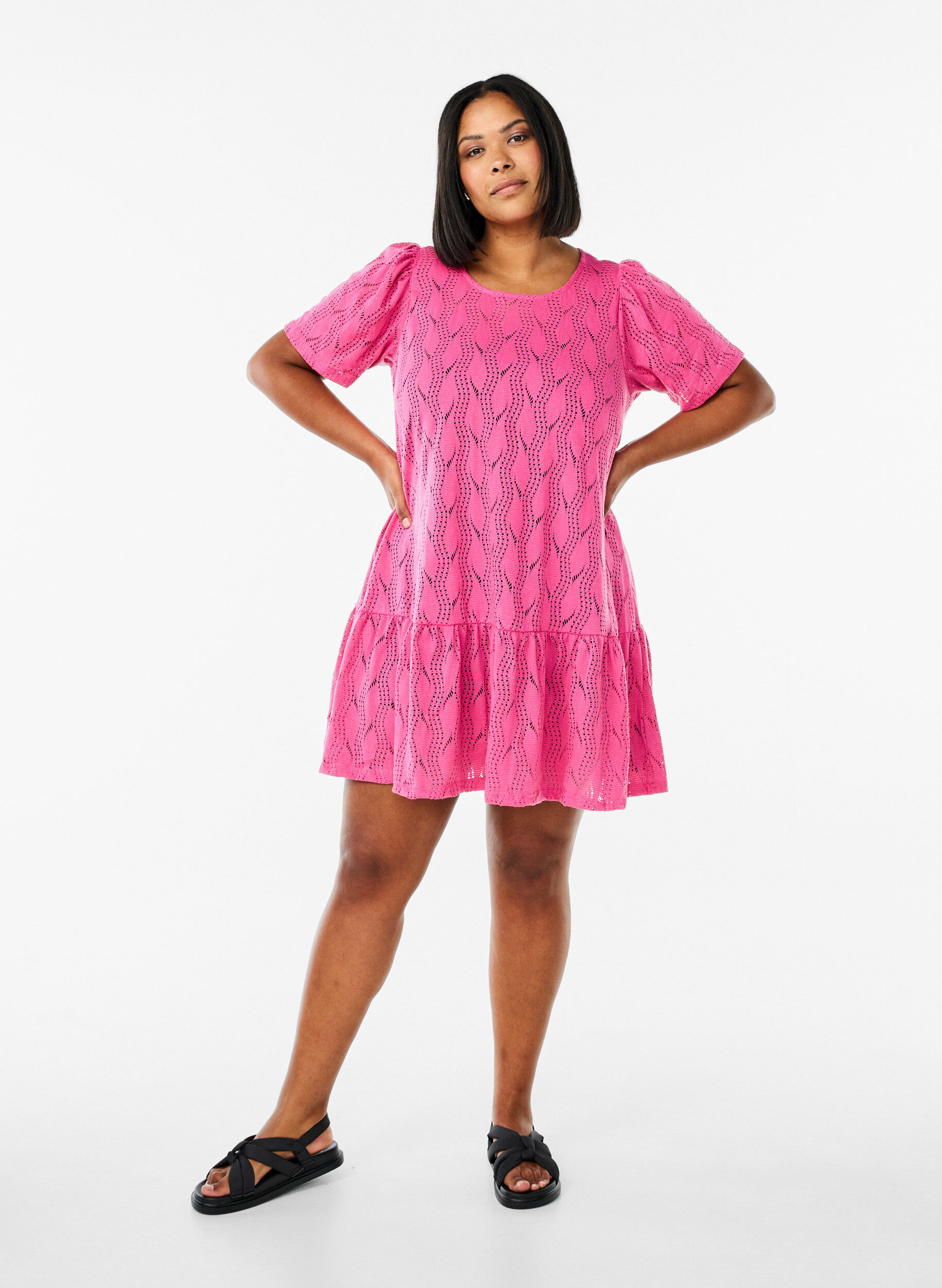 ZizziFLASH - Korte jersey jurk met oogjespatroon, Ibis Rose, Model image number 2