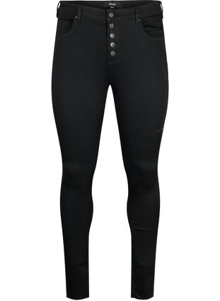 Amy jeans met hoge taille en knopen, Black, Packshot image number 0