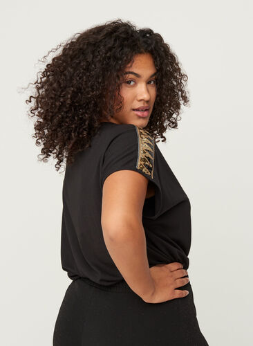 T-shirt à manches courtes avec sequins, Black, Model image number 1