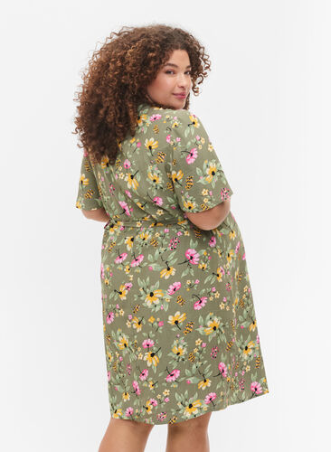 Robe de maternité en viscose avec cache-cœur, Green Flower Print, Model image number 1