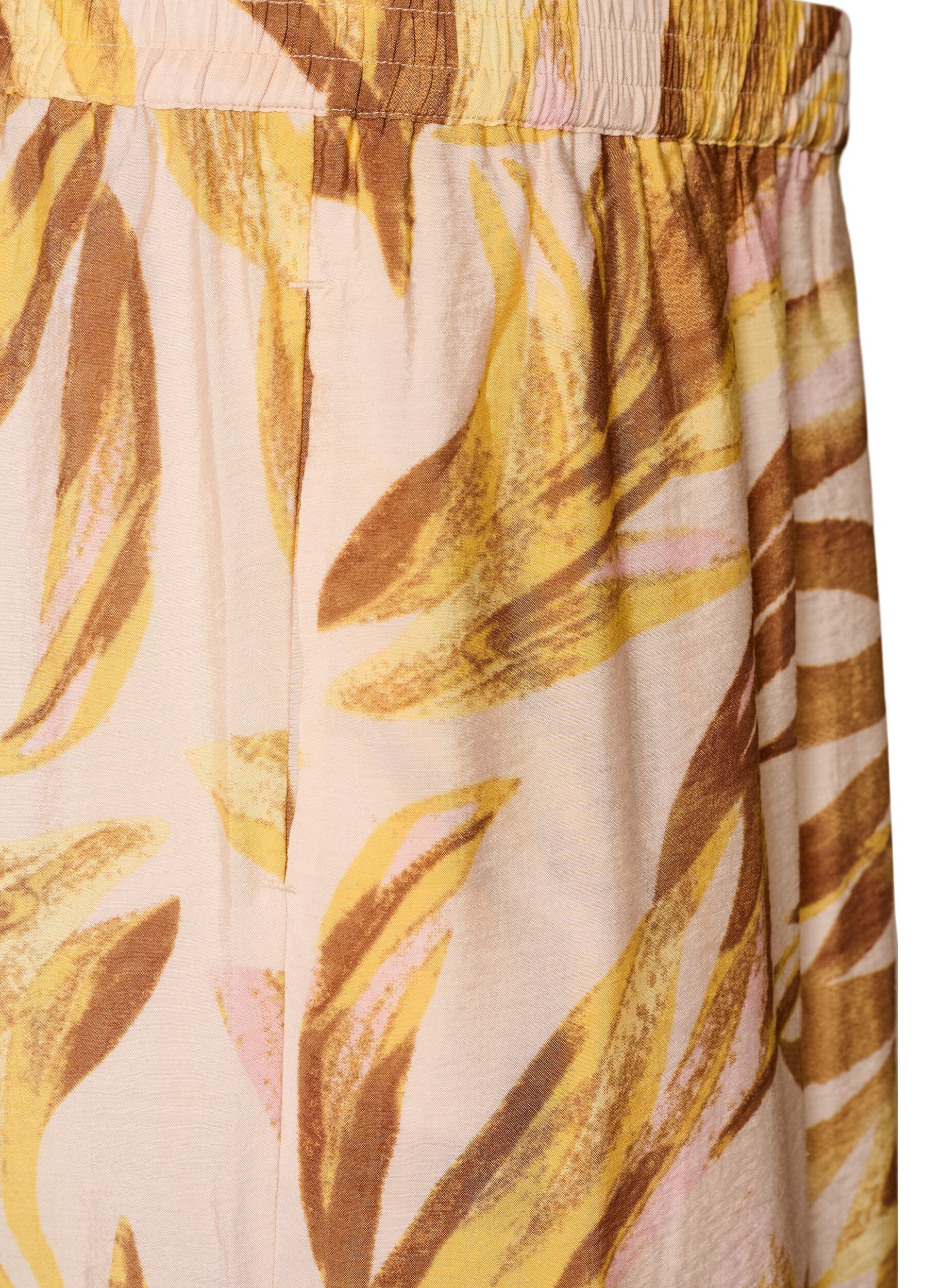 ZizziWijde broek met bladprint en hoge elastische taille, 9990, Packshot image number 3