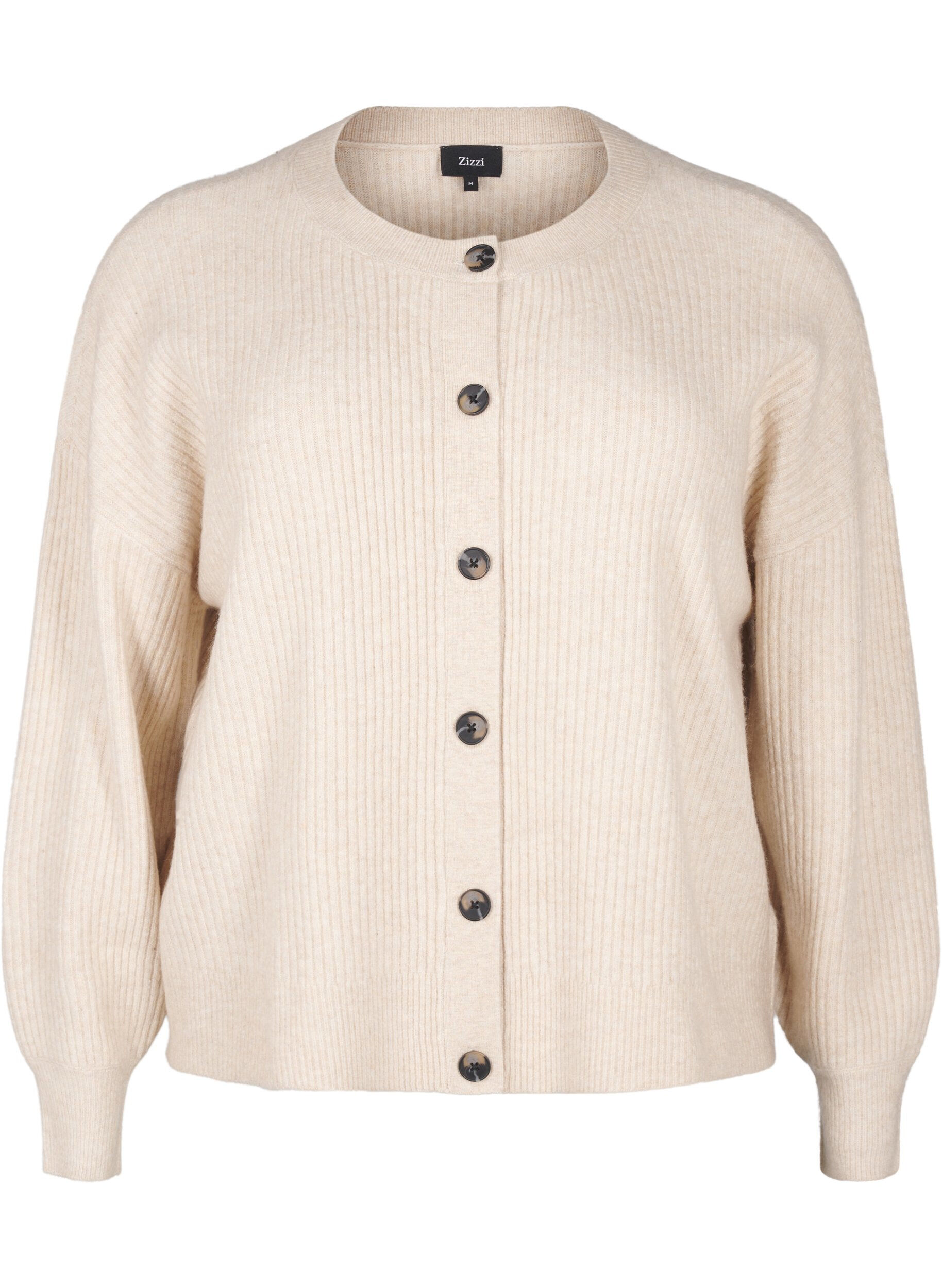 ZizziVest van ribtricot met knopen, Beige, Packshot image number 0
