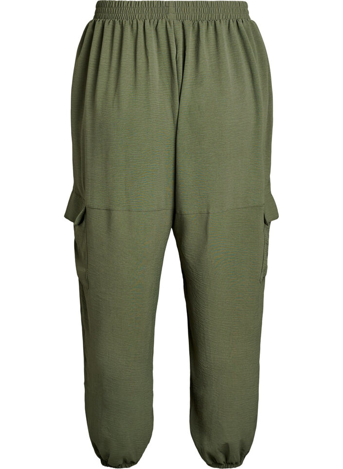 Pantalon harem avec poches cargo et taille élastiquée, Vert, Packshot image number 1