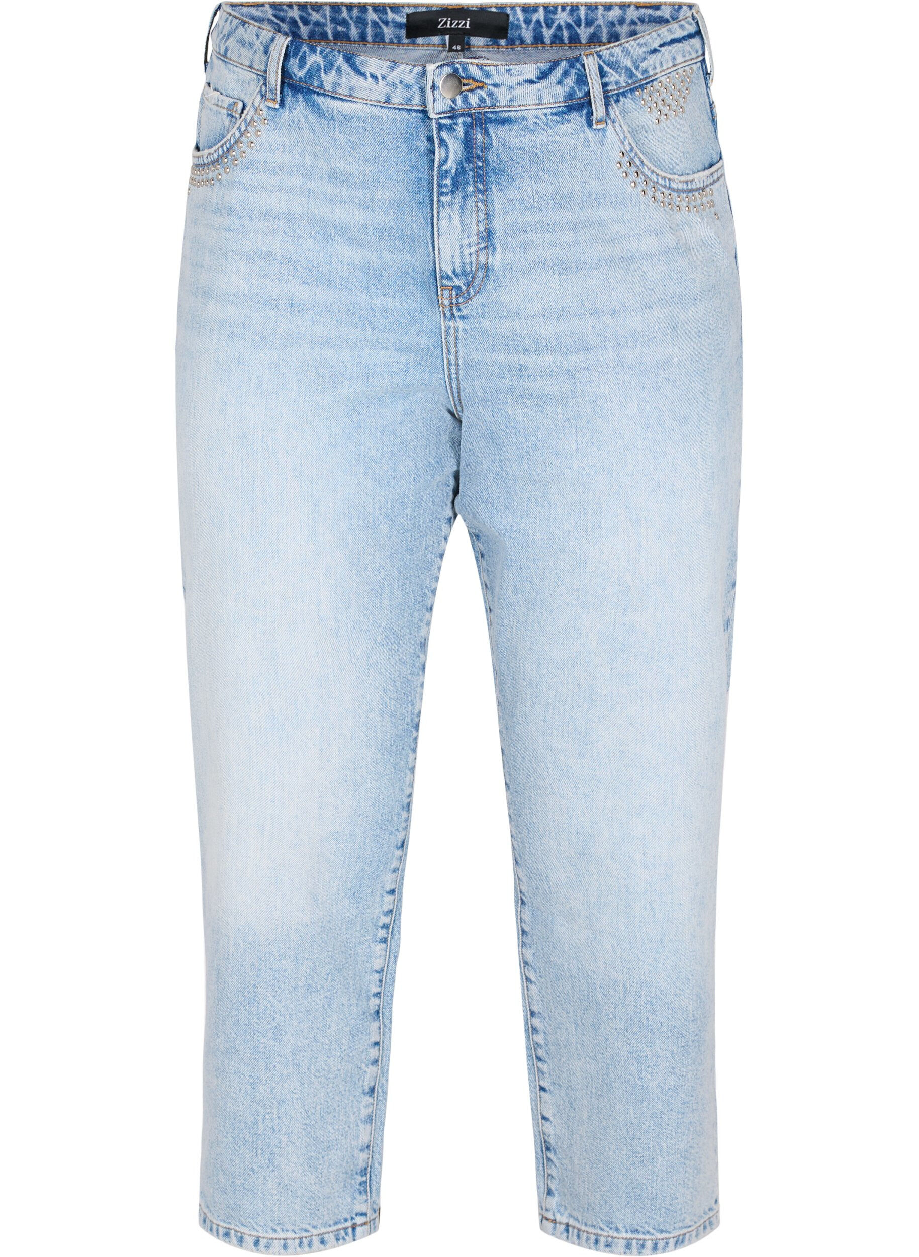 ZizziCropped Vera jeans met studs, Light blue denim, Packshot image number 0
